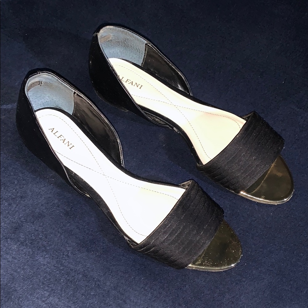 Alfani Black Flats with Gold Accents